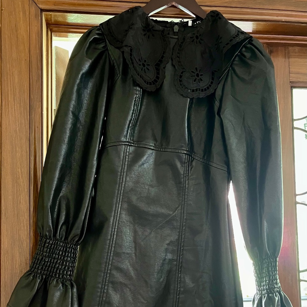 NWT Faux leather dress w/ removable collar